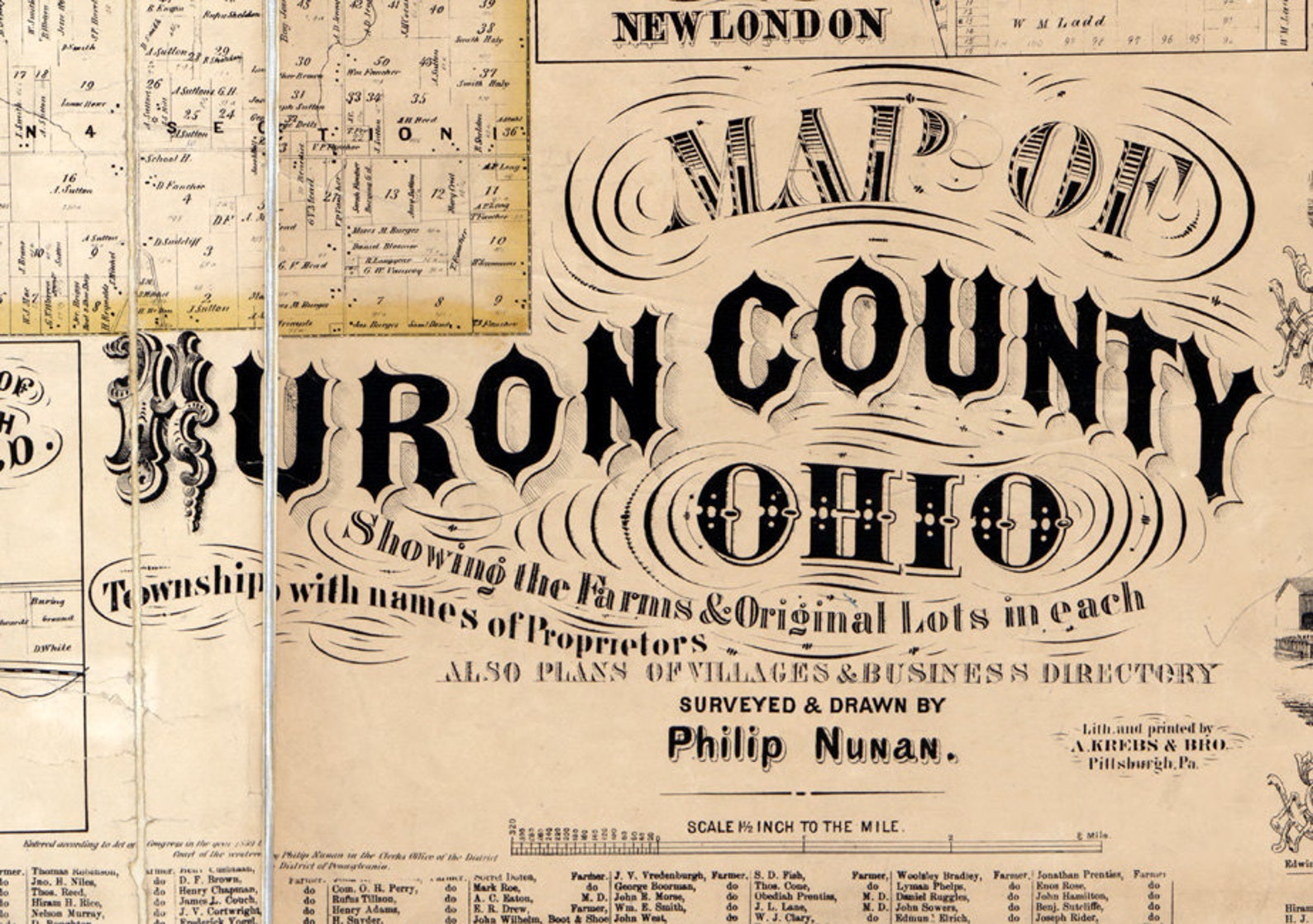 1859 Farm Line Map of Huron County Ohio Etsy