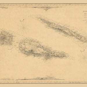 1844-Karte der Azoren-Inseln Fayal Pico und San Jorge