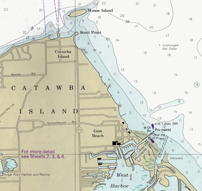 1980 Nautical Map of Catawba Island Lake Erie