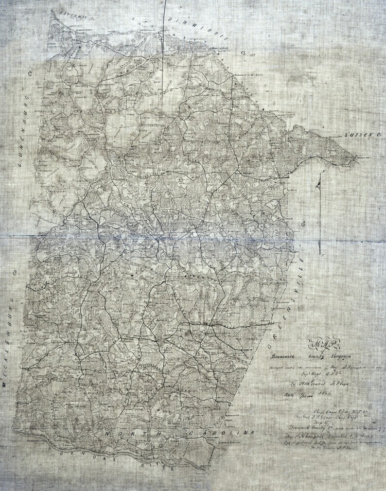 1864 Map of Brunswick County Virginia Family Names Genealogy Etsy