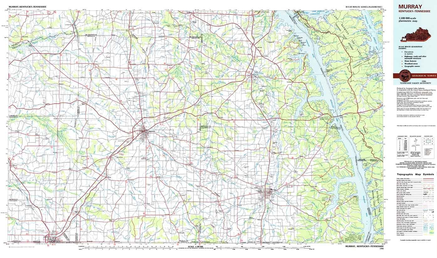 1986 Topo Map of Murray Kentucky Tennessee Mayfield Fulton Etsy