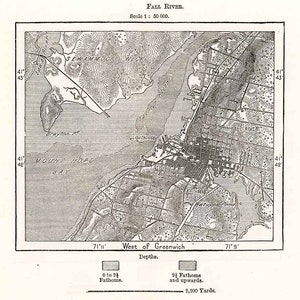1885 Map of Fall River Mount Hope Bay Massachusetts