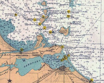 1903 Nautical Map of Lake Erie USA & Canada Presque Isle