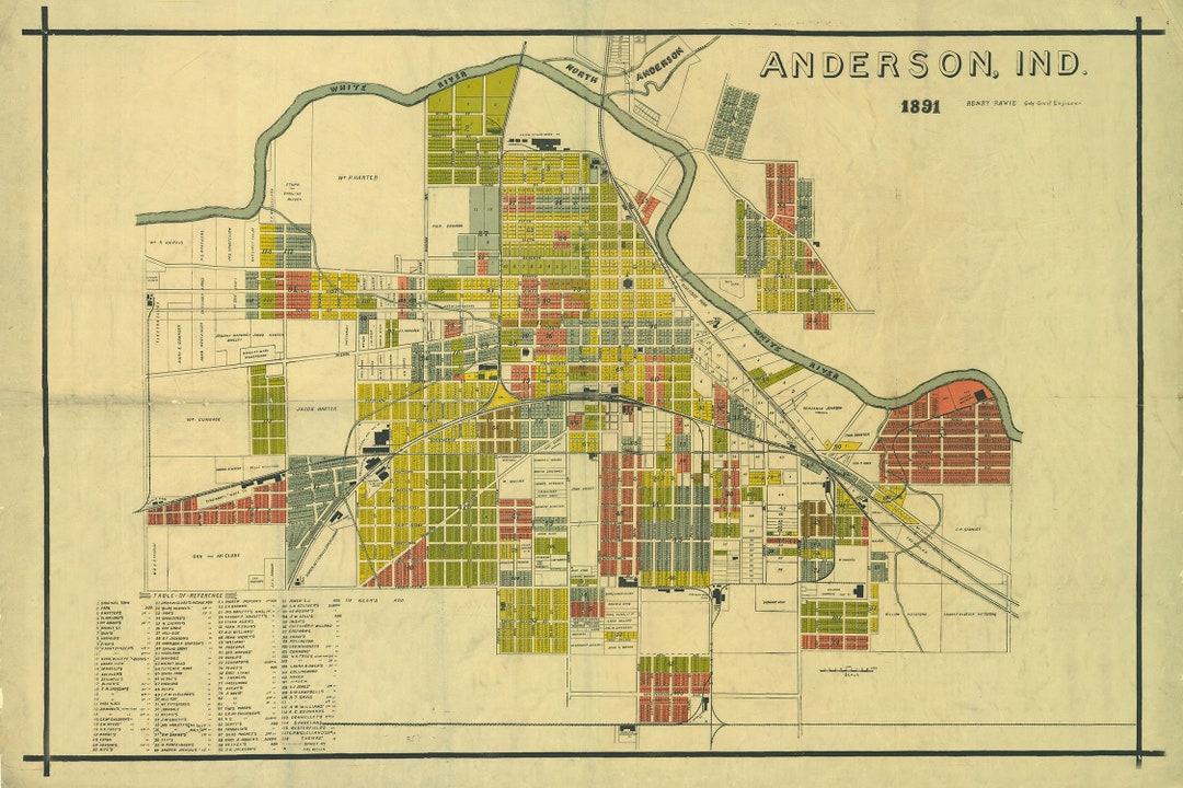 1891 Map of Anderson Indiana - Etsy