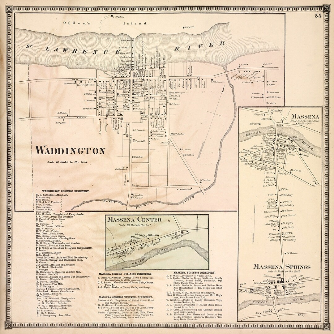 1865 Town Map of Waddington and Massena Saint Lawrence County NY Etsy