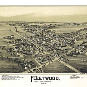 1893 Carte panoramique du comté de Fleetwood Berks en Pennsylvanie