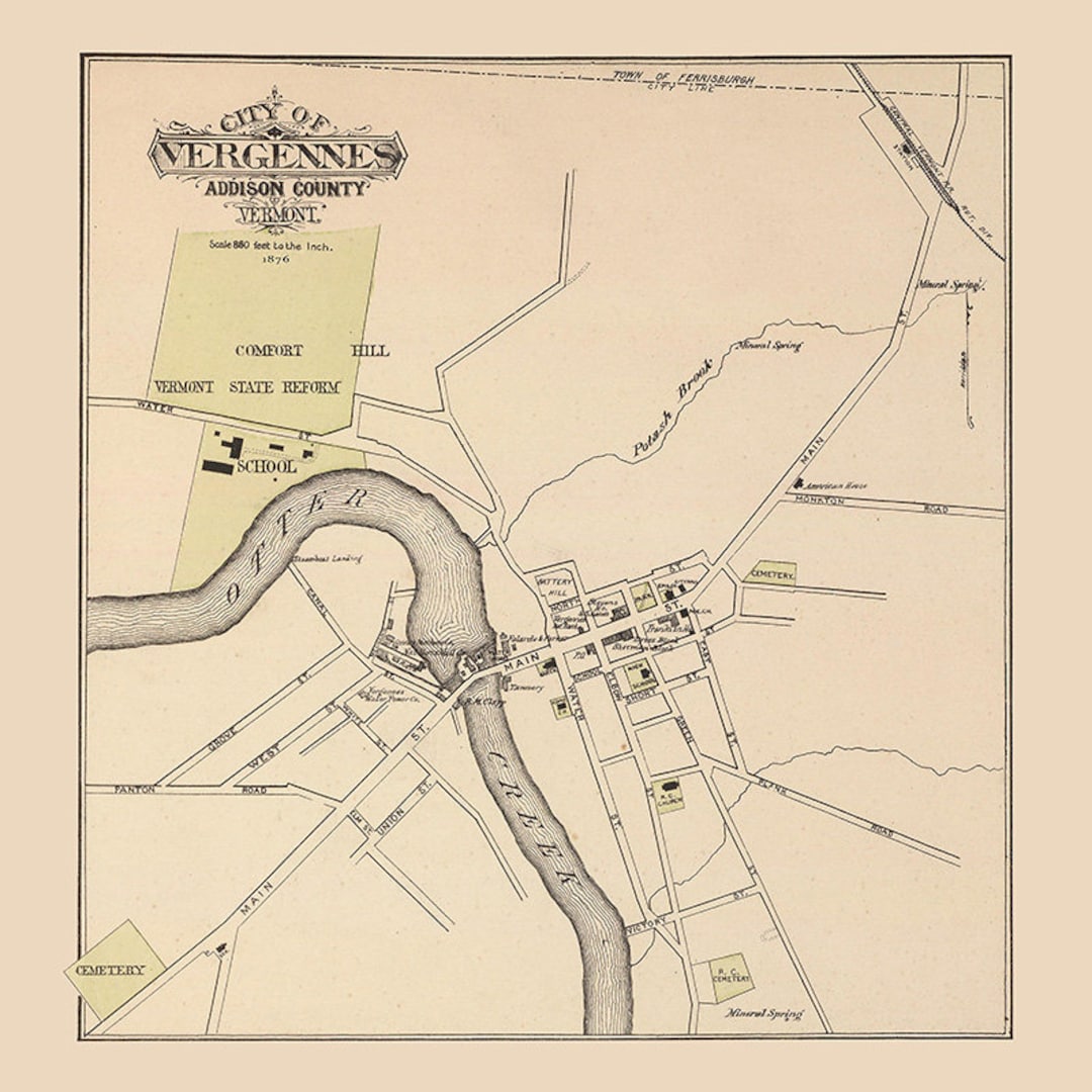 1876 Town Map of Vergennes Addison County Vermont Etsy