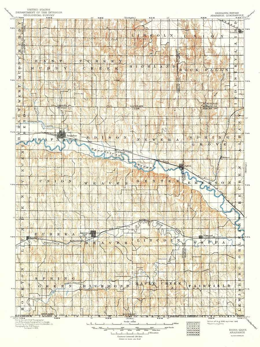 1896 Topo Map of Arapahoe Nebraska Beaver City Etsy UK