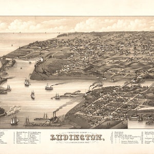 1880 Panorama-Karte von Ludington MI