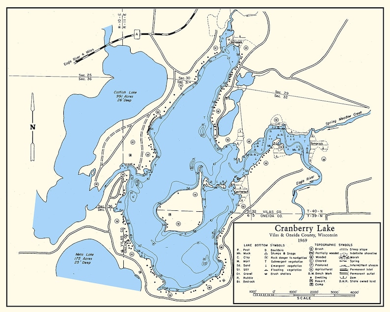 1969 Map of Cranberry Lake Vilas and Oneida County Wisconsin Etsy