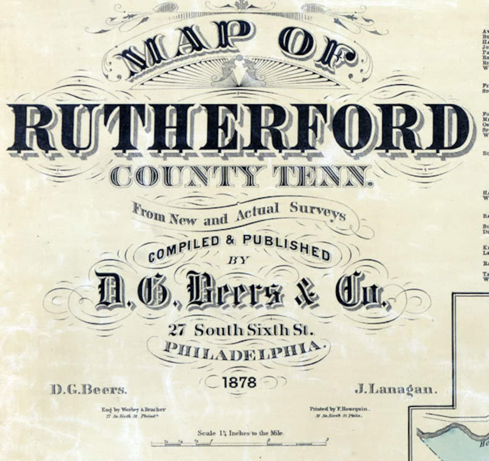 1878 Map of Rutherford County Tennessee Murfreesboro Etsy