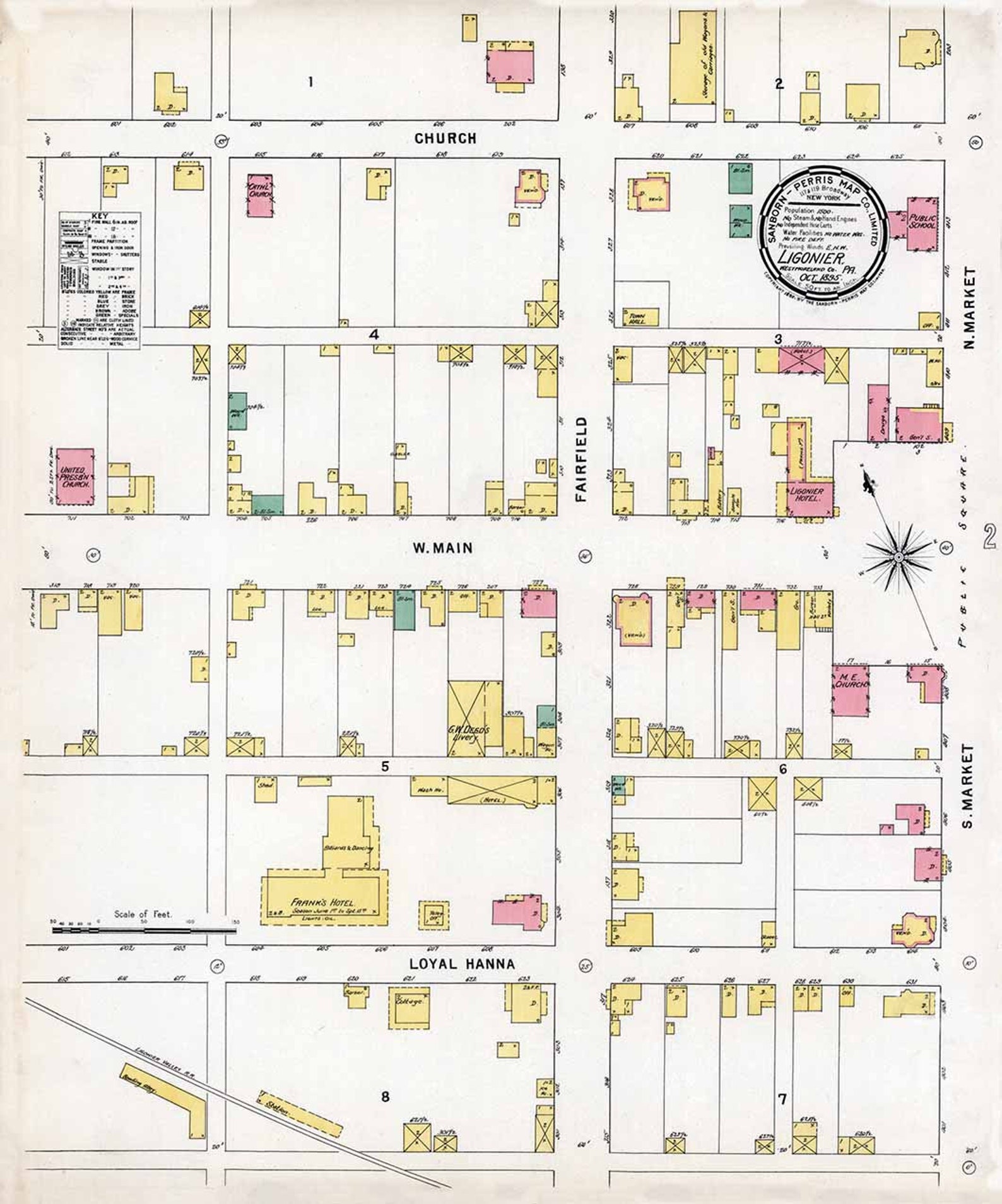 1895 Town Map of Ligonier Westmoreland County Pennsylvania Etsy
