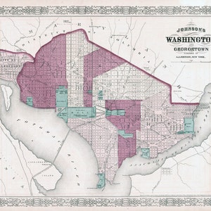 Kaart uit 1869 van Washington DC en Georgetown