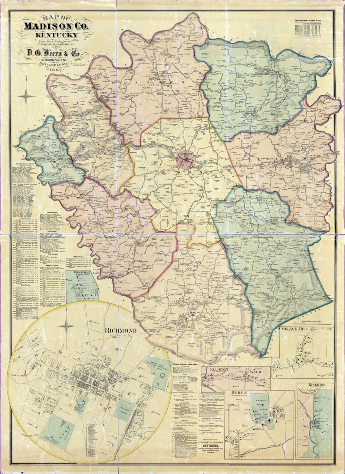 1876 Map of Madison County Kentucky Richmond - Etsy
