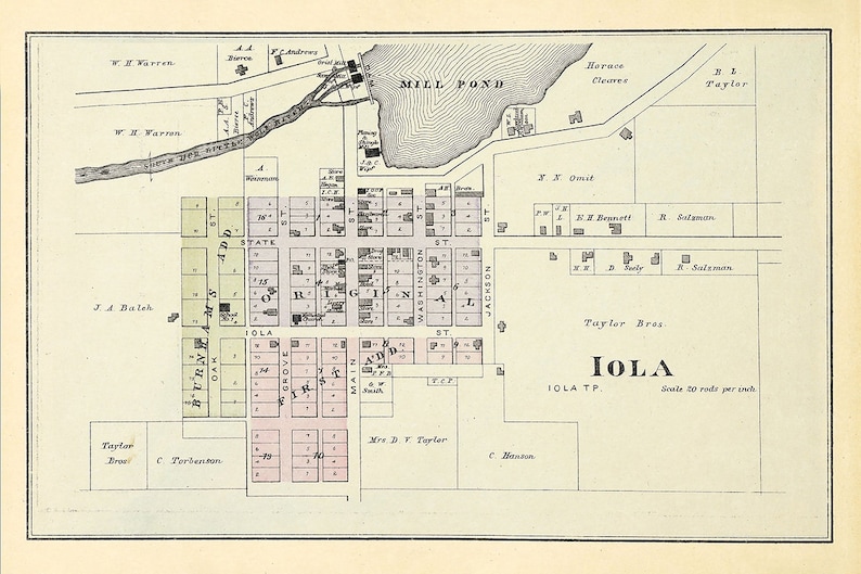 1889 Town Map of Iola Waupaca County Wisconsin Etsy