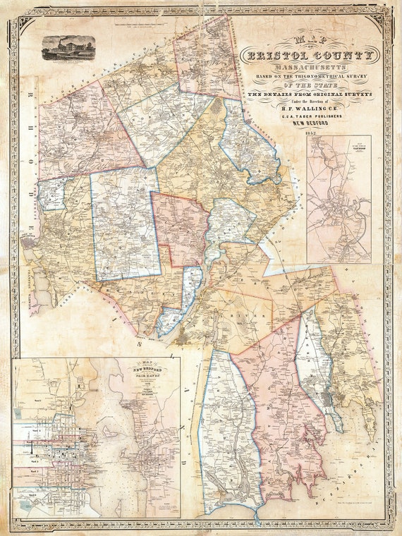 1852 Map of Bristol County Massachusetts - Etsy