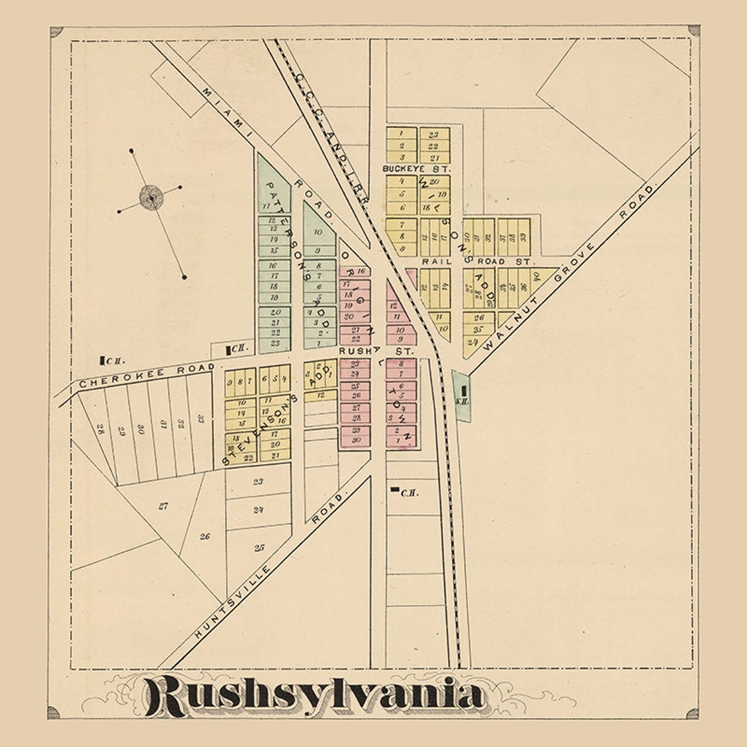 1875 Town Map of Rushsylvania Logan County Ohio Etsy