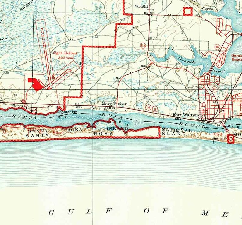 1938 Topo Map of Mary Esther Florida Quadrangle Fort Walton Etsy