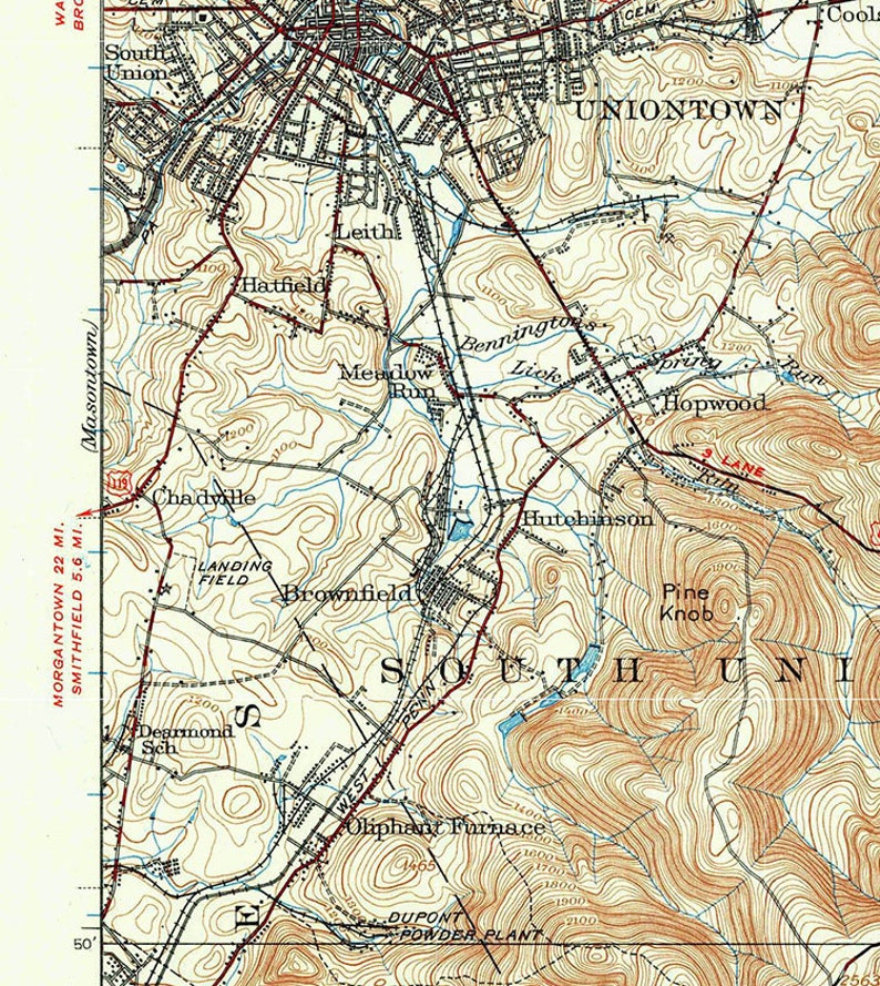 1931 Topo Map of Uniontown Pennsylvania Fayette County Etsy