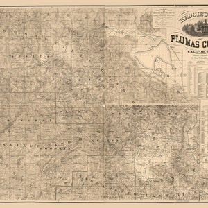 Carte 1892 du comté de Plumas en Californie