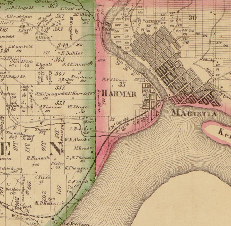 1858 Farm Line Map of Washington County Ohio From Actual Etsy