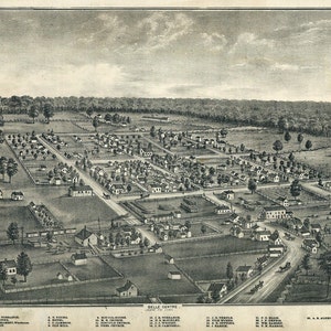 1875 Panorama-Karte von Belle Center Logan County Ohio