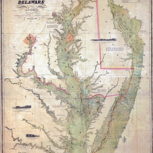 Mapa náutico de 1840 das baías de Chesapeake e Delaware Maryland Virginia Delaware Washington DC