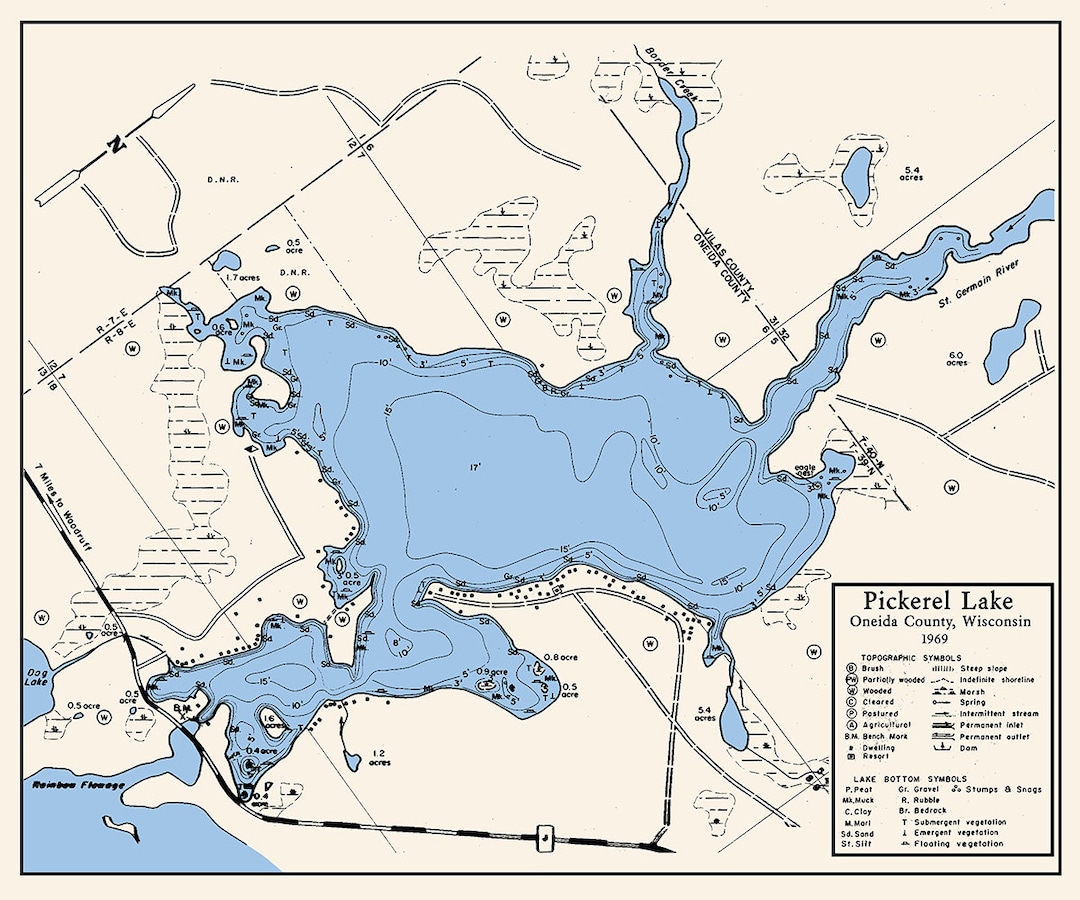 1969 Map of Pickerel Lake Oneida County Wisconsin Etsy