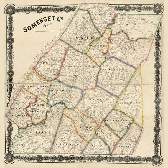 Somerset County Pa Map 1860 Map Of Somerset County Pa | Etsy Australia