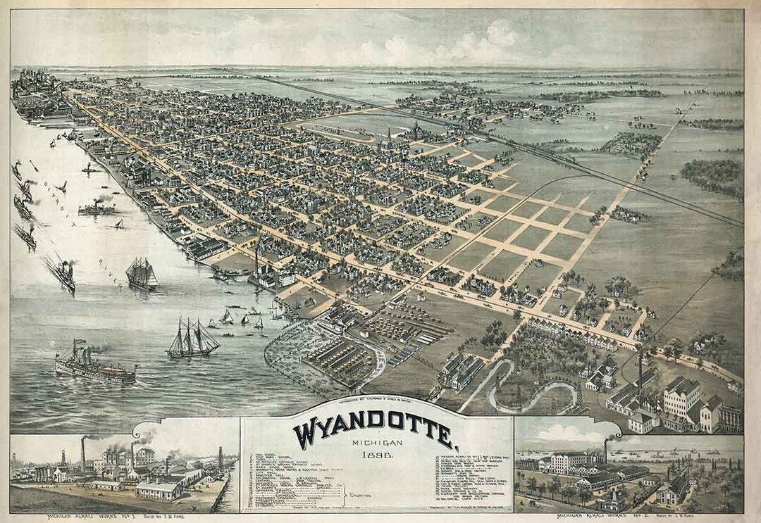 1896 Panoramic Map of Wyandotte Michigan Etsy