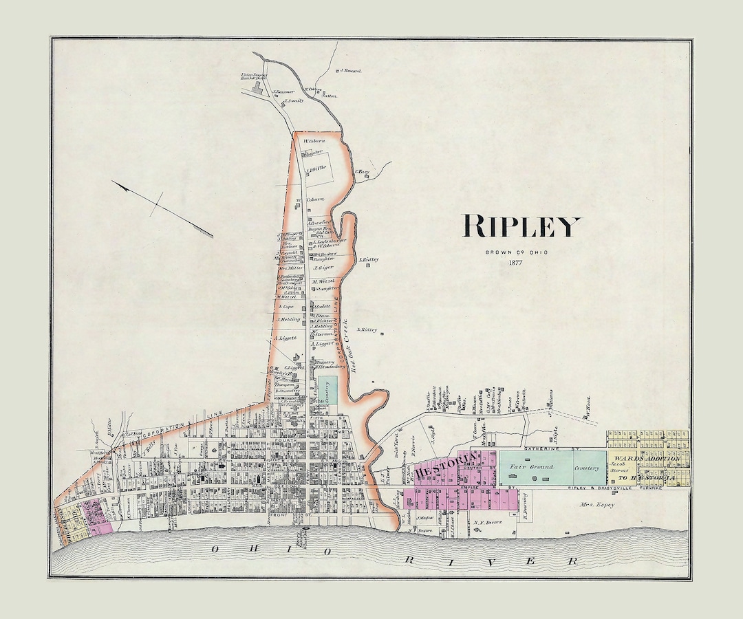 1877 Town Map of Ripley Brown County Ohio Etsy