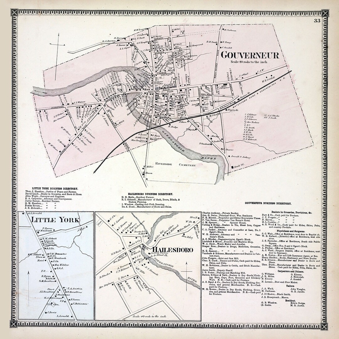 1865 Town Map of Gouverneur Saint Lawrence County New York Etsy
