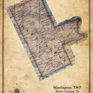 1850 Map of Warrington Township Bucks County Pennsylvania