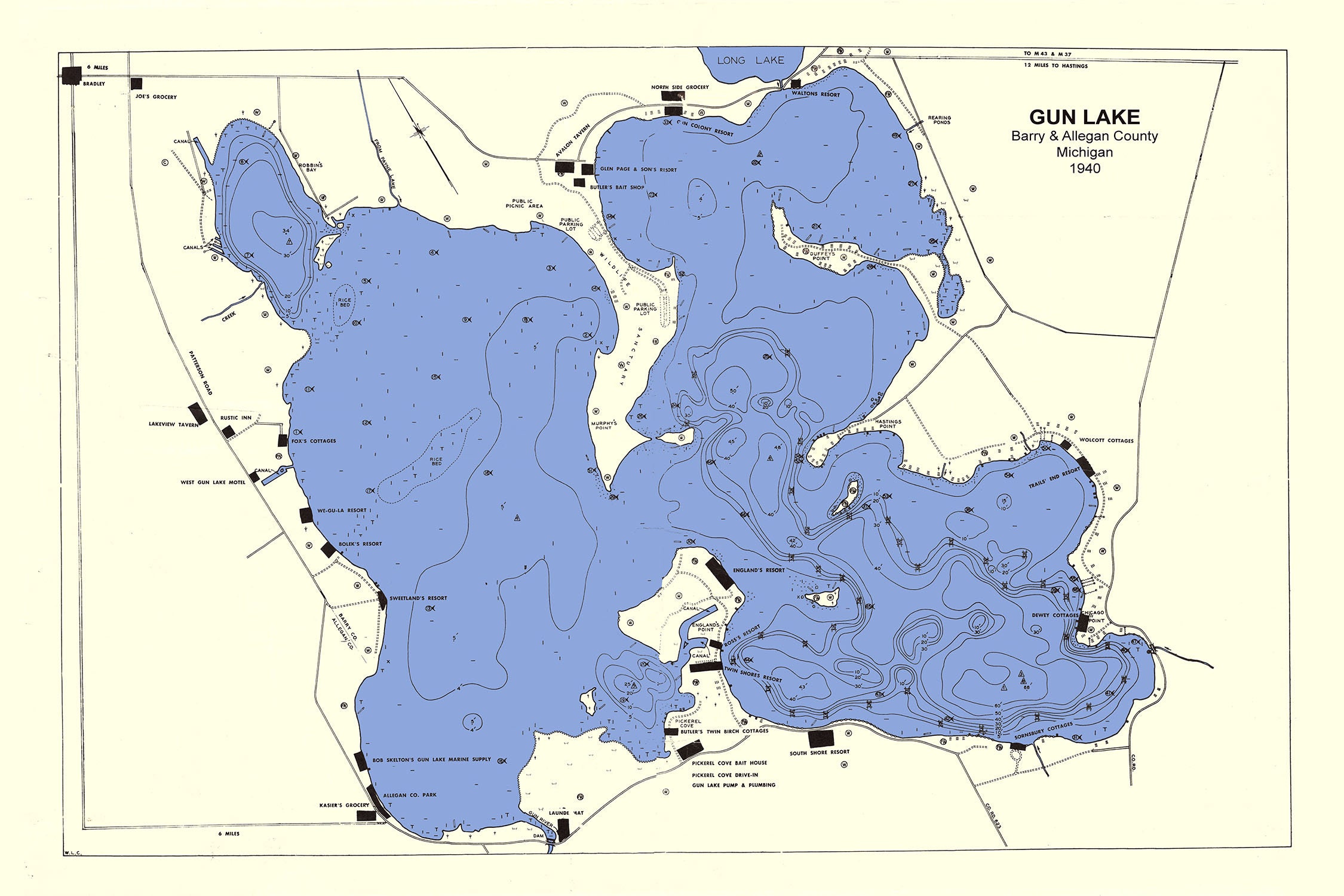 1940 Map of Gun Lake Barry County and Allegan County Michigan Etsy