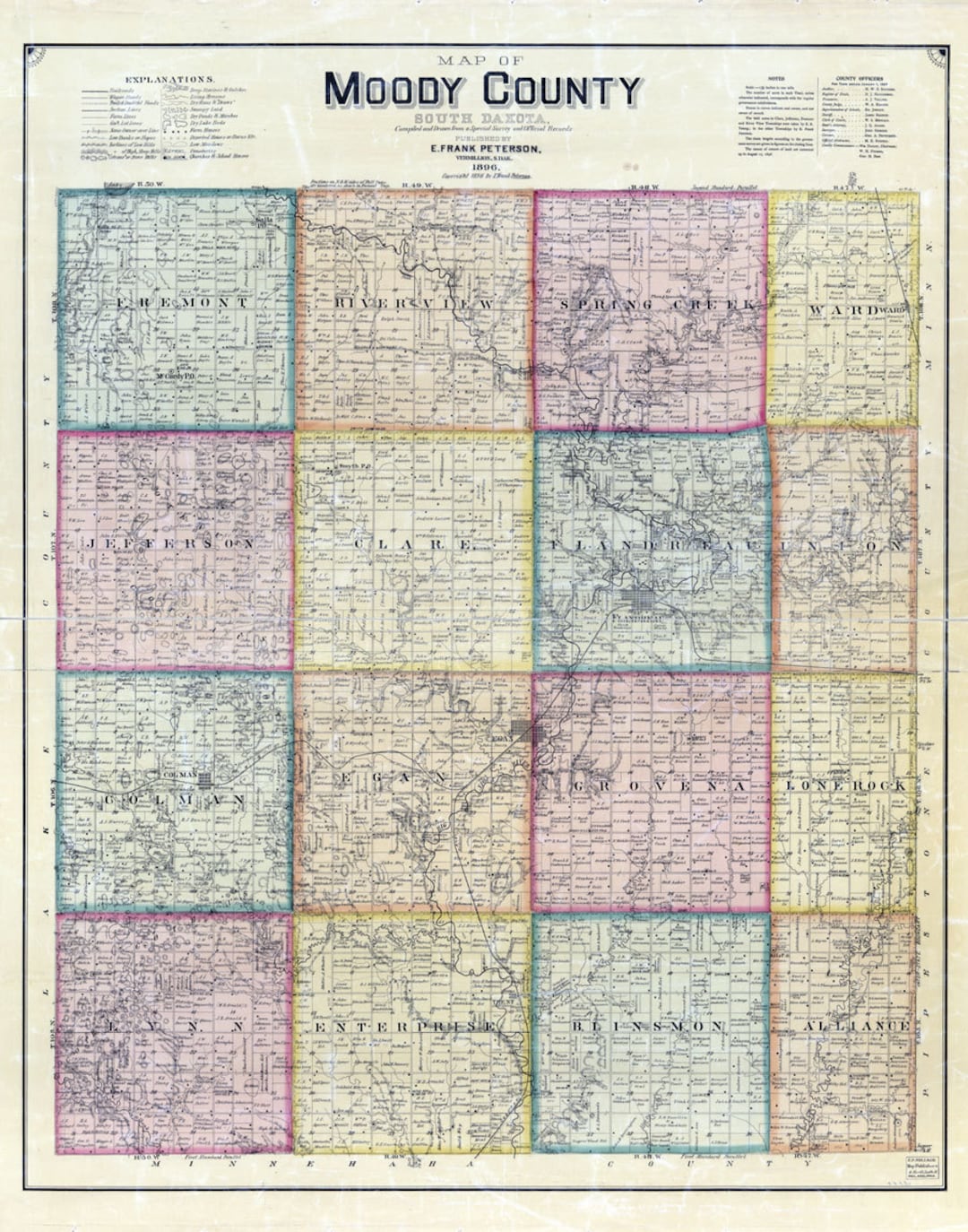 1896 Map of Moody County South Dakota Egan Etsy