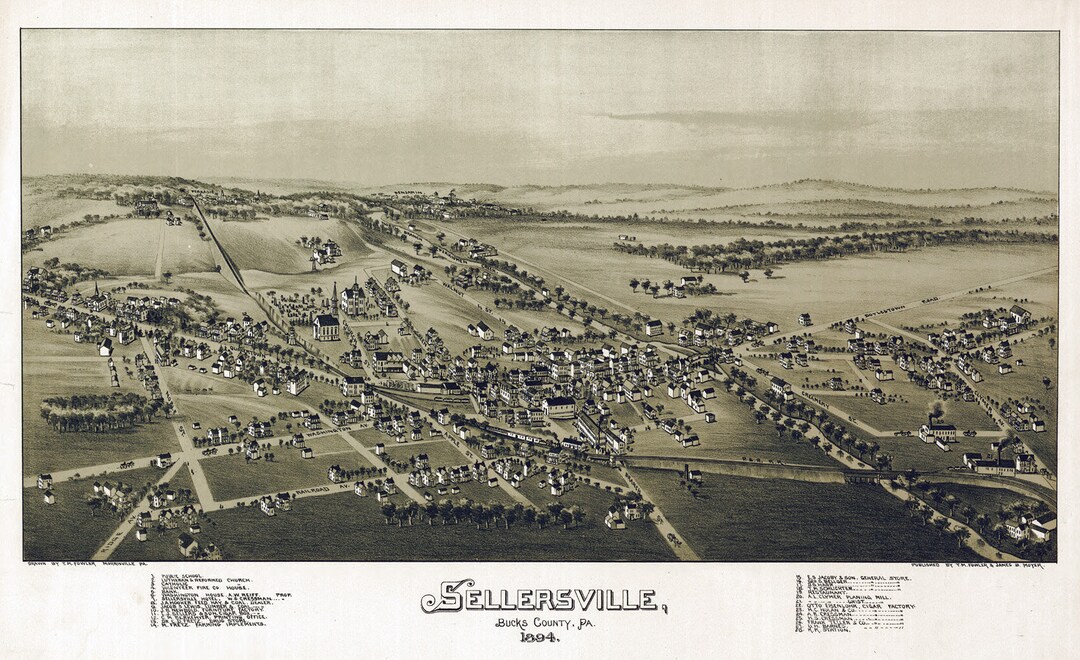1894 Aerial Map of Sellersville Bucks County Pennsylvania Etsy