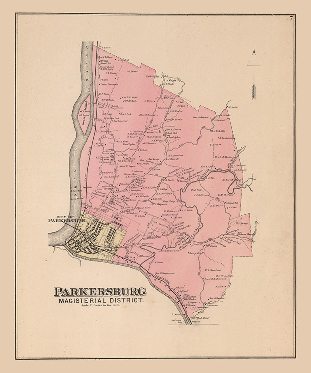1886 Map of Parkersburg District Wood County West Virginia Etsy