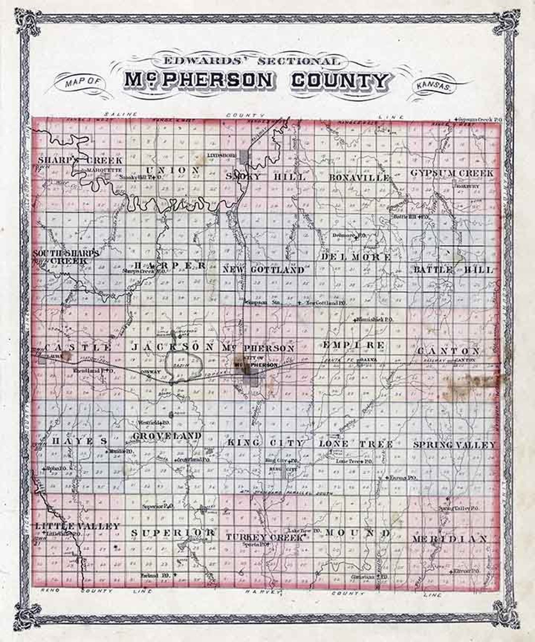 1884 Map of Mcpherson County Kansas Etsy