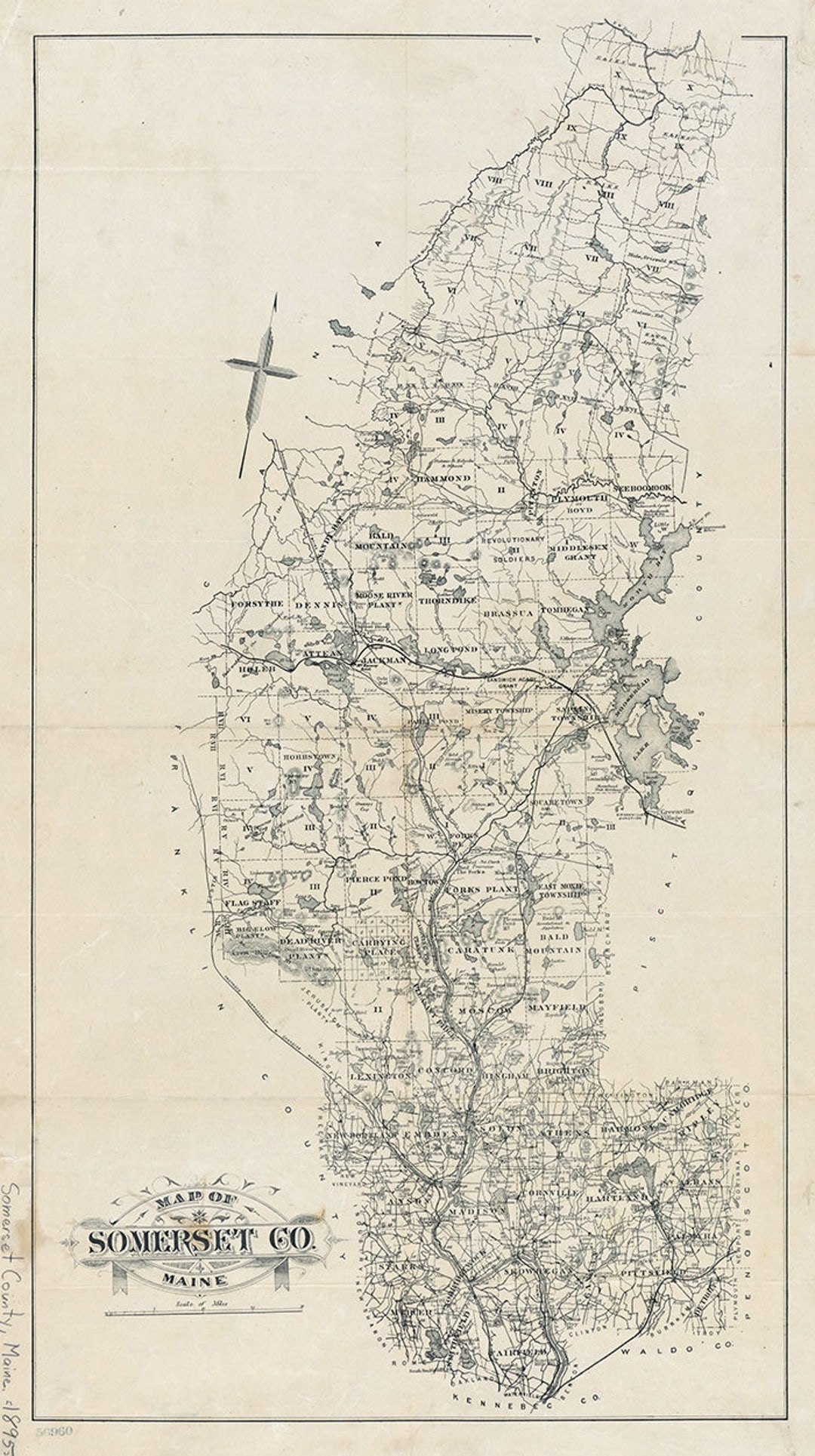 1895 Map of Somerset County Maine - Etsy