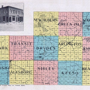 Carte du comté de Sibley, Minnesota, 1907