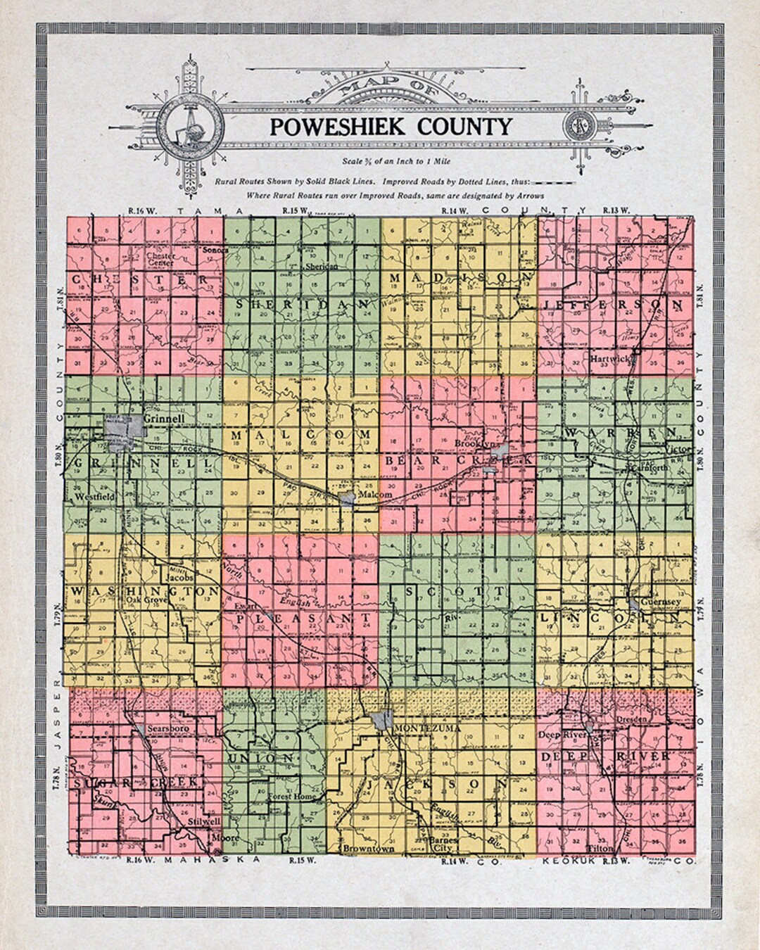 1914 Map of Poweshiek County Iowa Etsy