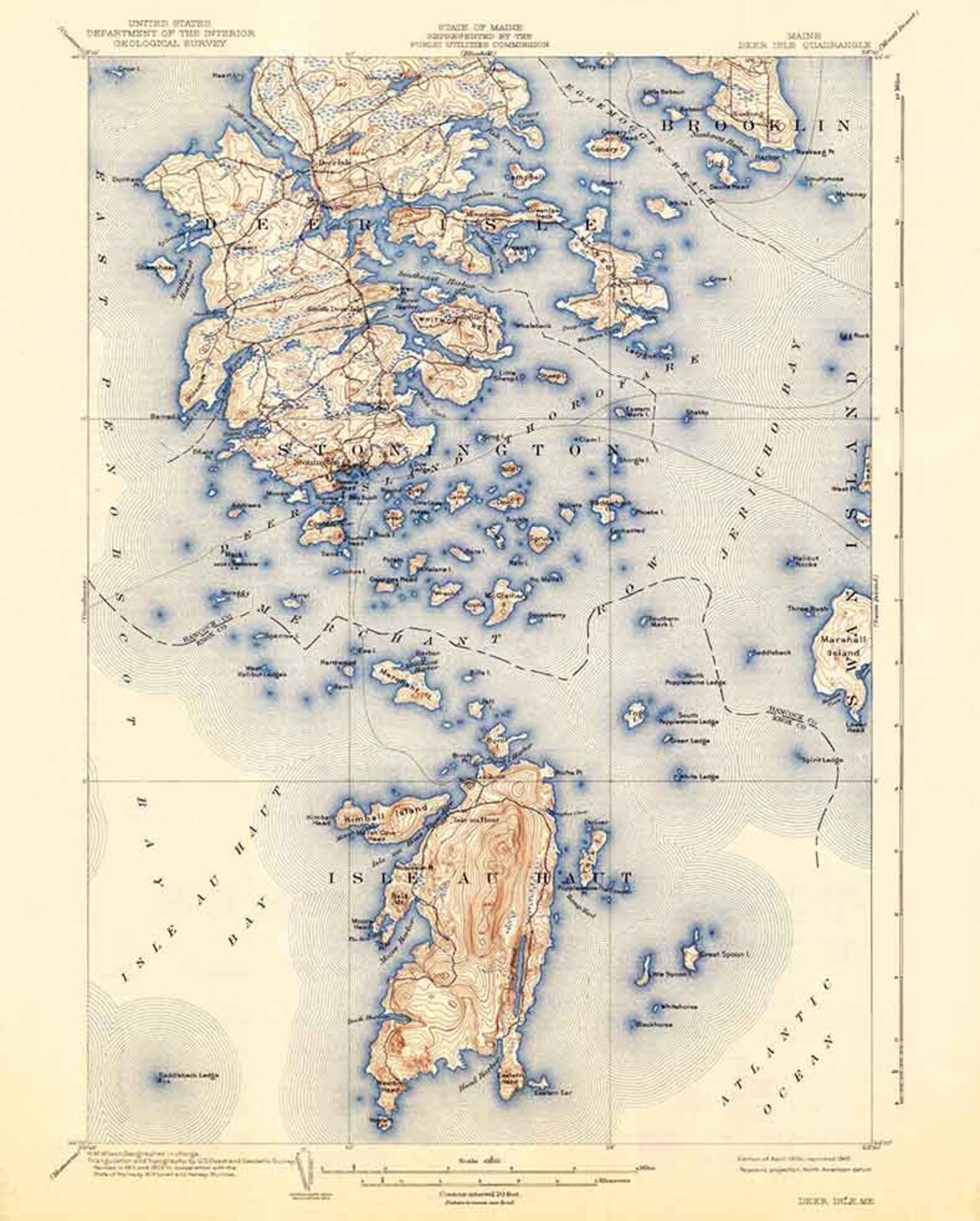 1904 Topo Map of Deer Isle Maine Quad Stonington Etsy