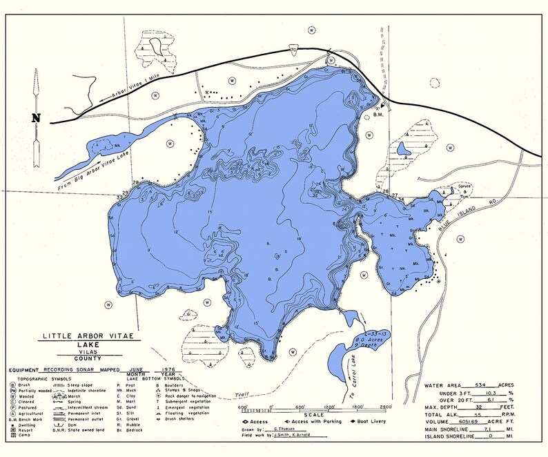 1976 Map of Little Arbor Vitae Lake Vilas County Wisconsin Etsy