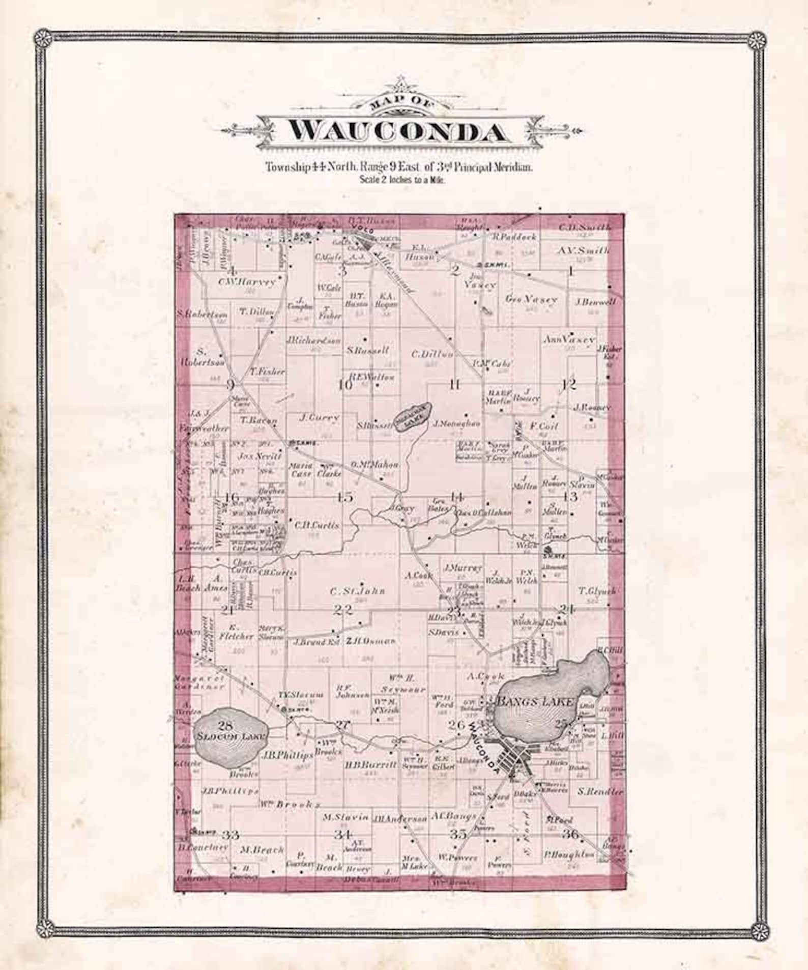 1885 Map of Wauconda Township Lake County Illinois Etsy