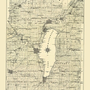 1900 Map of Lake Winnebago Wisconsin and Surrounding Area