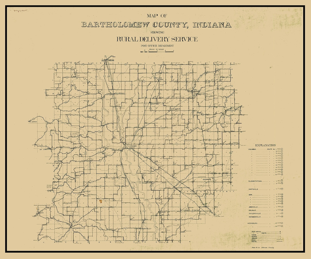 1909 Map of Bartholomew County Indiana Etsy
