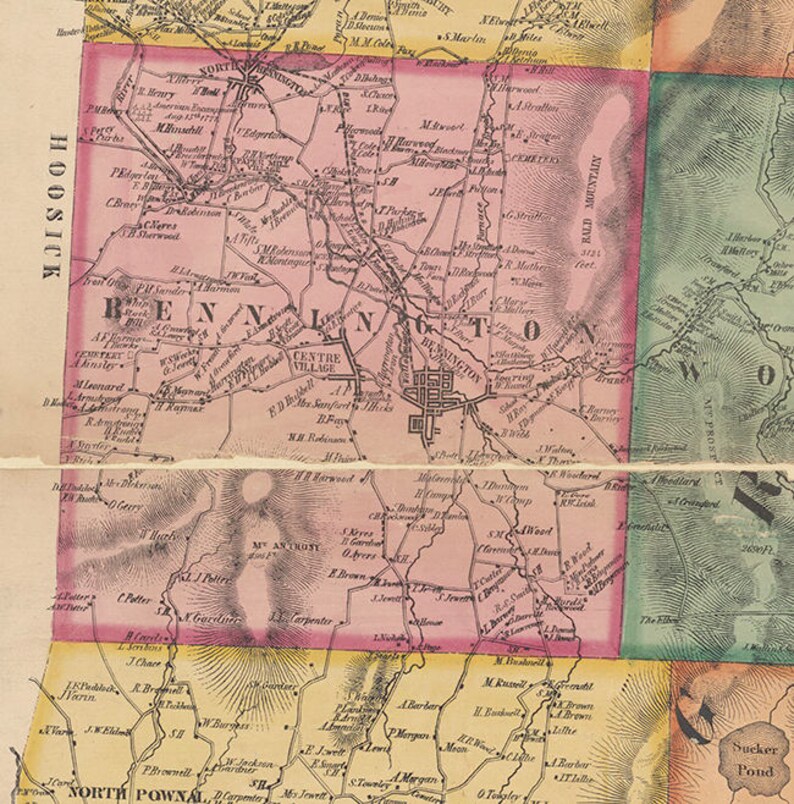 1856 Map of Bennington County Vermont Etsy