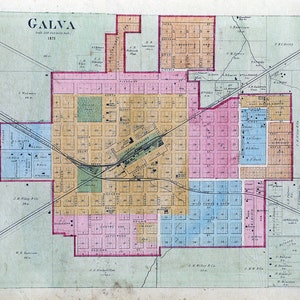 1875, carte du comté de Galva Henry, Illinois