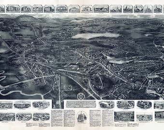1918 Panoramic Map of Canton Massachusetts