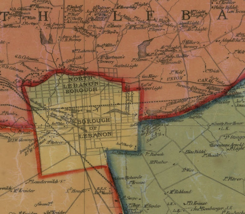 1860 Map of Lebanon County Pa Jonestown Annville Etsy